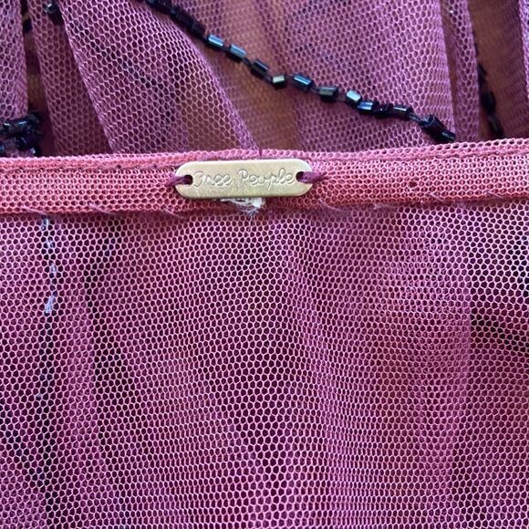 Free People  Dress Wine Mesh Beaded Sheer Net Dress Excellent Size Small - Picture 8 of 8